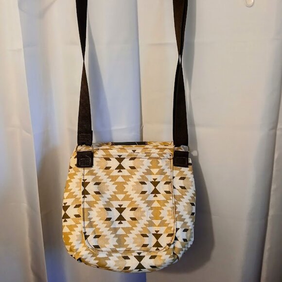 New Pleather trim Southwestern Crossbody Bag Purse Brown Mustard Chevron Sling - Picture 9 of 11